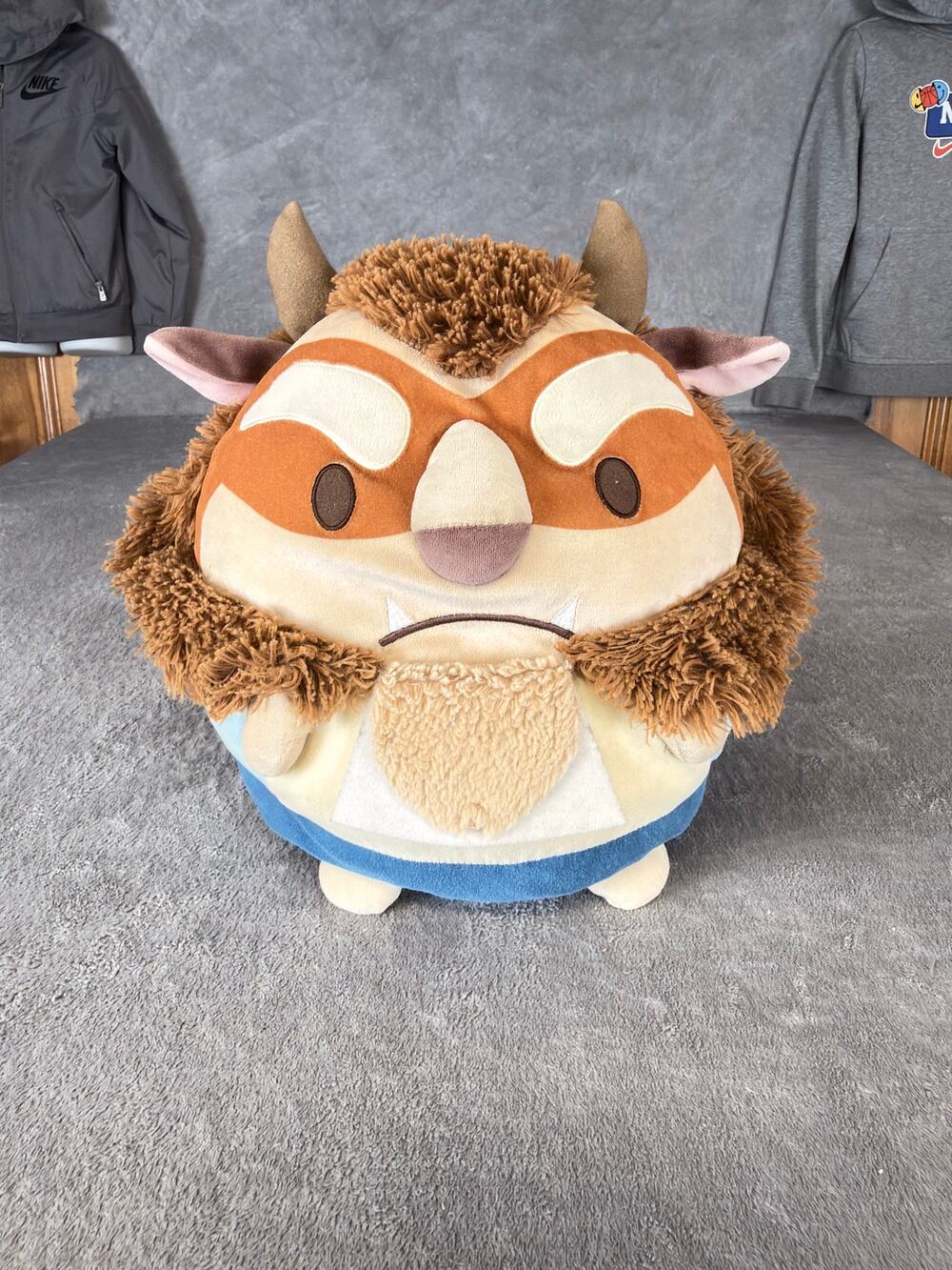 Disney Store Beauty and the Beast Beast Plush 12" Sitting Brown Blue Soft Toy